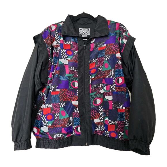 Vintage Geometric Windbreaker Bomber Jacket Adult S Psychedelic 90s Artsy Retro - Picture 1 of 10